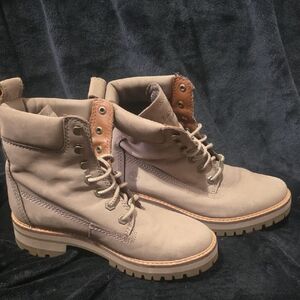 Timberland Taupe Leather Lace-Up Work Boots